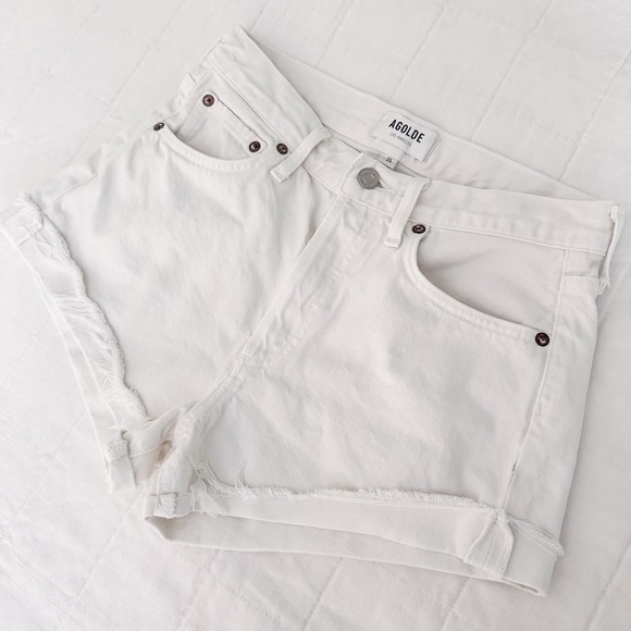 Agolde Pants - Agolde Parker Shorts 25 Cut Off Cuffed Hem Frayed Button Fly Off White Ivory